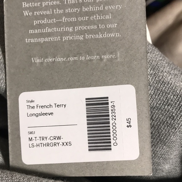 Everlane Unisex French Terry Sweatshirt Crew Neck Raglan Heather Grey XXS NWT - Picture 10 of 11
